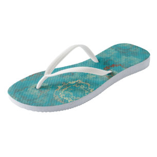 Türkis und Rost abstrakt Badesandalen