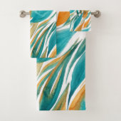 Türkis und Rost Fall Wasserfarben handbemalt Badhandtuch Set (Insitu)