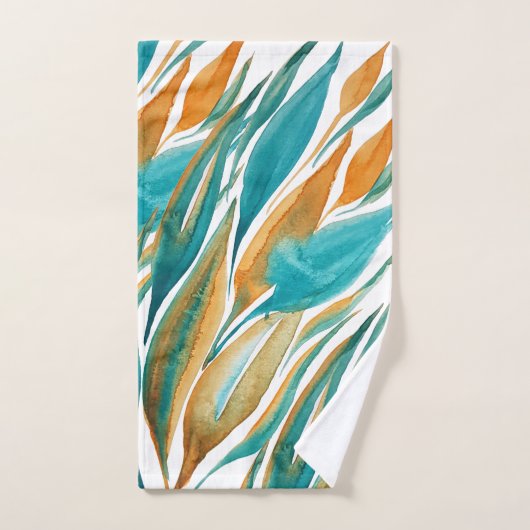 Türkis und Rost Fall Wasserfarben handbemalt Badhandtuch Set (Handtuch)