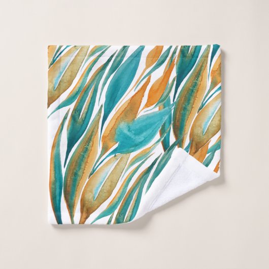 Türkis und Rost Fall Wasserfarben handbemalt Badhandtuch Set (Waschlappen)