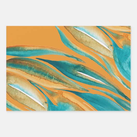 Türkis und Rost Fall Wasserfarben handbemalt Geschenkpapier Set (Vorderseite 2)