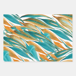 Türkis und Rost Fall Wasserfarben handbemalt Geschenkpapier Set