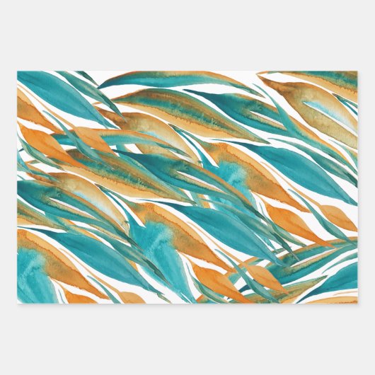 Türkis und Rost Fall Wasserfarben handbemalt Geschenkpapier Set (Vorderseite)