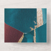 Türkis und Rost Gold Alkohol Tinte Hochzeit All In One Einladung (Rückseite)