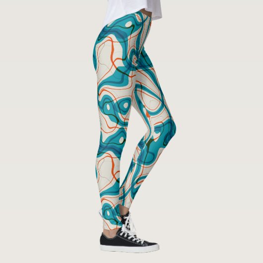 Türkis und Rot Wirbel Leggings (Rechts)