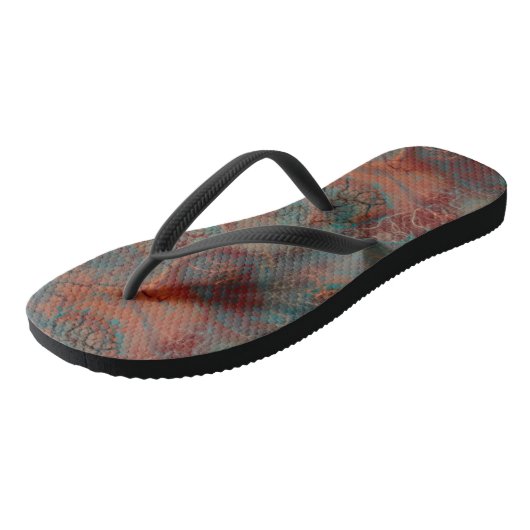 Türkis und Roter Marmor Abstrakter Swirl Badesandalen (Schrägansicht)