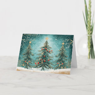 Türkis und Roter Weihnachtsbaum Kunst Karte