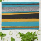 Türkis und Schwarz - Abstrakte Kunststriche Geschirrtuch (Gefaltet)