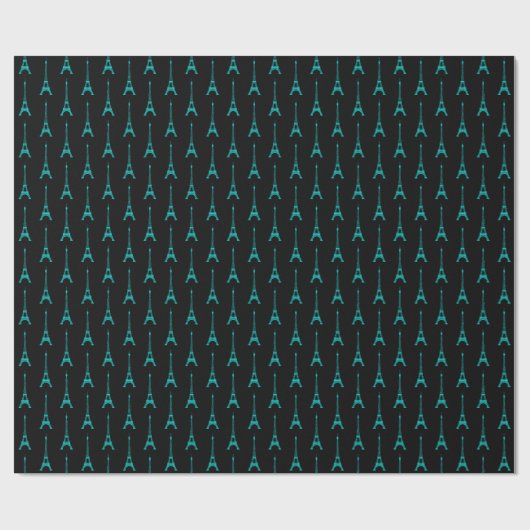 Türkis und Schwarz-Eiffel-Turm Geschenkpapier (Flach)