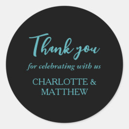 Türkis und Schwarz-Hochzeitsticker Runder Aufkleber