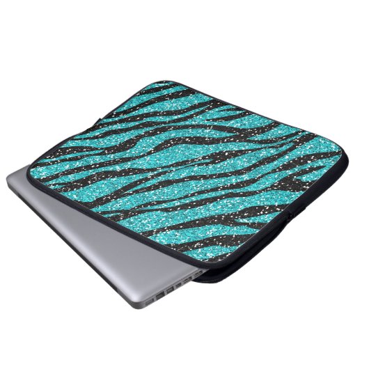 Türkis und schwarz Zebra Print Laptop-Sieb Laptopschutzhülle (Vorne Knopf)