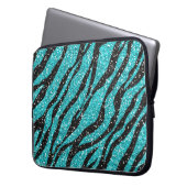 Türkis und schwarz Zebra Print Laptop-Sieb Laptopschutzhülle (Vorderseite Links)
