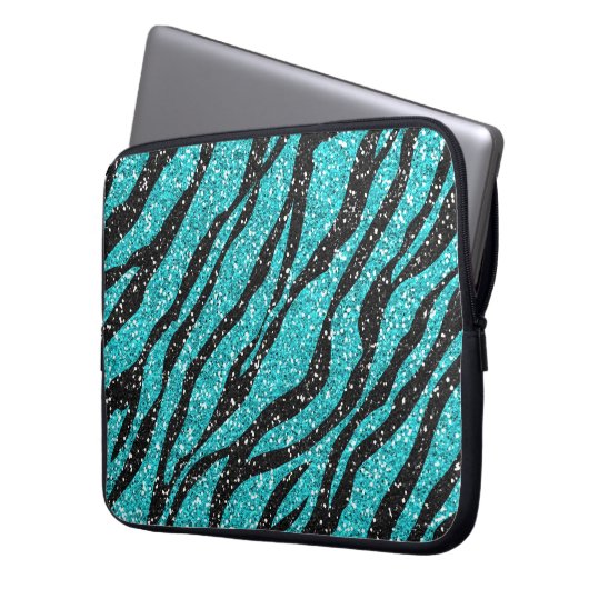 Türkis und schwarz Zebra Print Laptop-Sieb Laptopschutzhülle (Vorderseite Links)