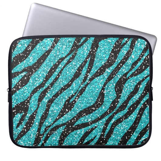 Türkis und schwarz Zebra Print Laptop-Sieb Laptopschutzhülle (Vorderseite)
