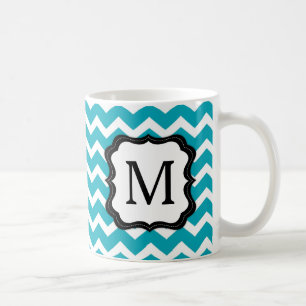 Türkis-und Schwarz-Zickzack Monogramm-Kaffee-Tass Kaffeetasse