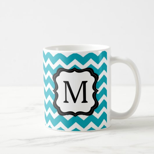 Türkis-und Schwarz-Zickzack Monogramm-Kaffee-Tasse Kaffeetasse (Rechts)