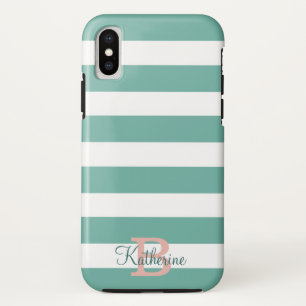 Türkis und schwarze Preppy-Streifen, Monogramm Case-Mate iPhone Hülle