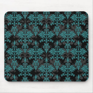 Türkis und schwarzer Damast Mousepad