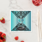 Türkis und schwarzer Damast Serviette (Beispiel)