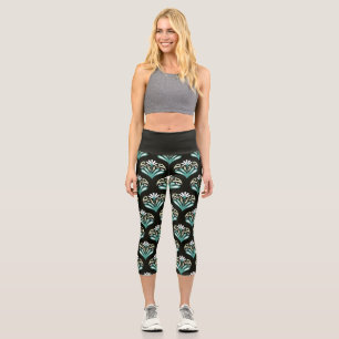 Türkis und schwarzes Art Deco Capri Leggings