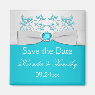 Türkis-und Silber-BlumenSave the Date Magnet