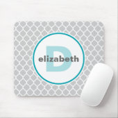 Türkis und Silber Quatrefoil Monogramm Mousepad (Mit Mouse)
