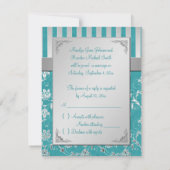 Türkis- und Silberblütenkarte RSVP Karte (Rückseite)