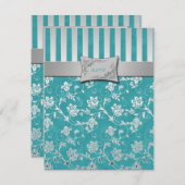 Türkis- und Silberblütenkarte RSVP Karte (Vorne/Hinten)