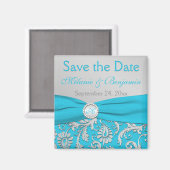 Türkis- und SilberDamaskus Speichern Sie das Datum Magnet (Vorderseite/Rückseite)