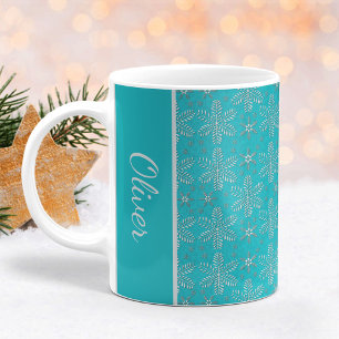 Türkis und Silberschneeflocken Weihnachten - Tasse