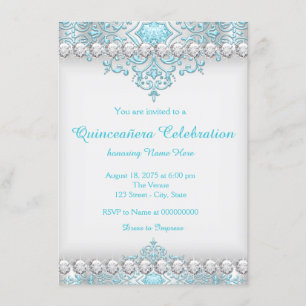 Türkis und Silver Diamond Quinceanera Einladung