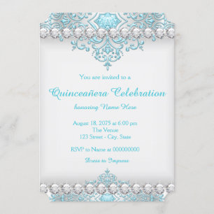 Türkis und Silver Diamond Quinceanera Einladung