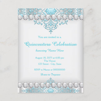 Türkis und Silver Diamond Quinceanera Einladung