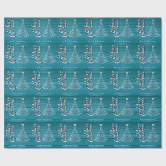 Türkis und Silver Scribble Weihnachtsbaum Geschenkpapier (Flach)