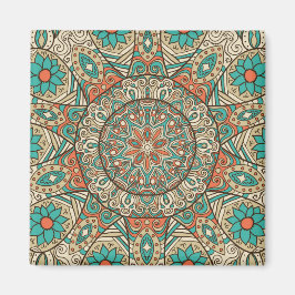 Türkis und Tan Floral Mandela Magnet