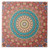 Türkis und Terracotta Geometric Mandala Pattern Fliese (Vorderseite)
