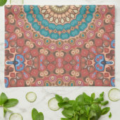 Türkis und Terracotta Geometric Mandala Pattern Geschirrtuch (Gefaltet)