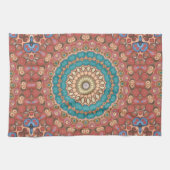 Türkis und Terracotta Geometric Mandala Pattern Geschirrtuch (Horizontal)