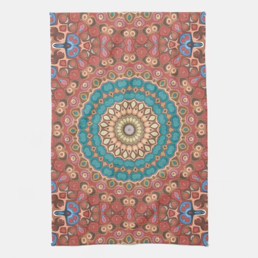 Türkis und Terracotta Geometric Mandala Pattern Geschirrtuch (Vertikal)
