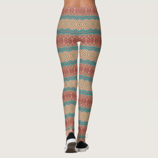 Türkis und Terracotta Geometric Mandala Pattern Leggings (Rückseite)
