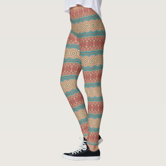 Türkis und Terracotta Geometric Mandala Pattern Leggings (Links)