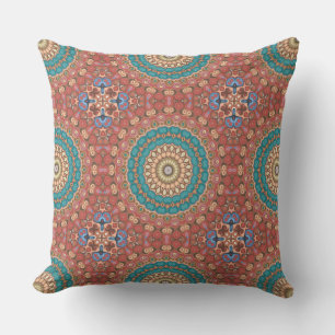 Türkis und Terrakotta Geometrisches Mandala-Muster Kissen