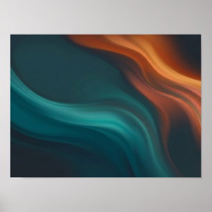 Türkis- und verbranntes Orange-Fluid-Strömungsplak Poster