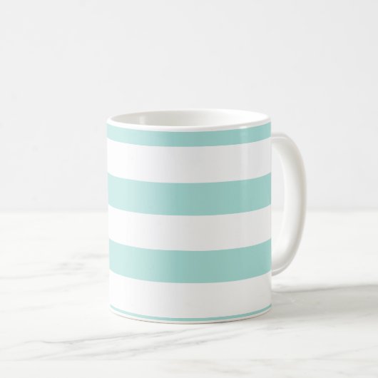 Türkis und weiß, breit, horizontal gestreift kaffeetasse (VorderseiteRechts)