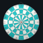 Türkis und Weiß Dartscheibe<br><div class="desc">Türkisfarben und Weiß</div>