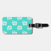 Türkis und Weiß Hibiskus Blumenmuster Gepäckanhänger (Vorderseite horizontal)
