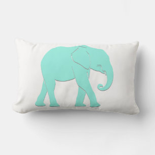 Türkis und Weiß Silhouette Elefant Lendenkissen