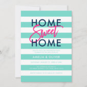 Türkis und weiß Streifen Pink Housewarming Party Einladung (Vorderseite)