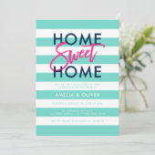 Türkis und weiß Streifen Pink Housewarming Party Einladung (Stehend Vorderseite)