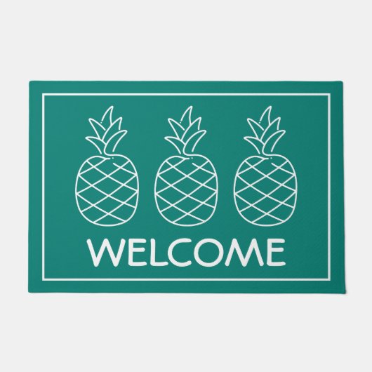 Türkis und Weiße Ananas Personalisiert Fußmatte (Vorderseite)